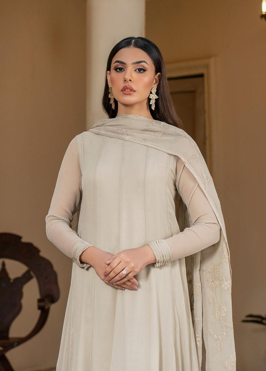 Zarif Pret Embroidered Chiffon 3 Piece Suit Fawn