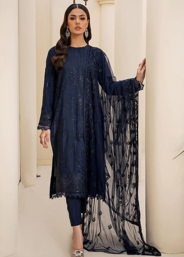 Zarif Pret Embroidered Raw Silk 3 Piece Suit ZRS-03 NAVY