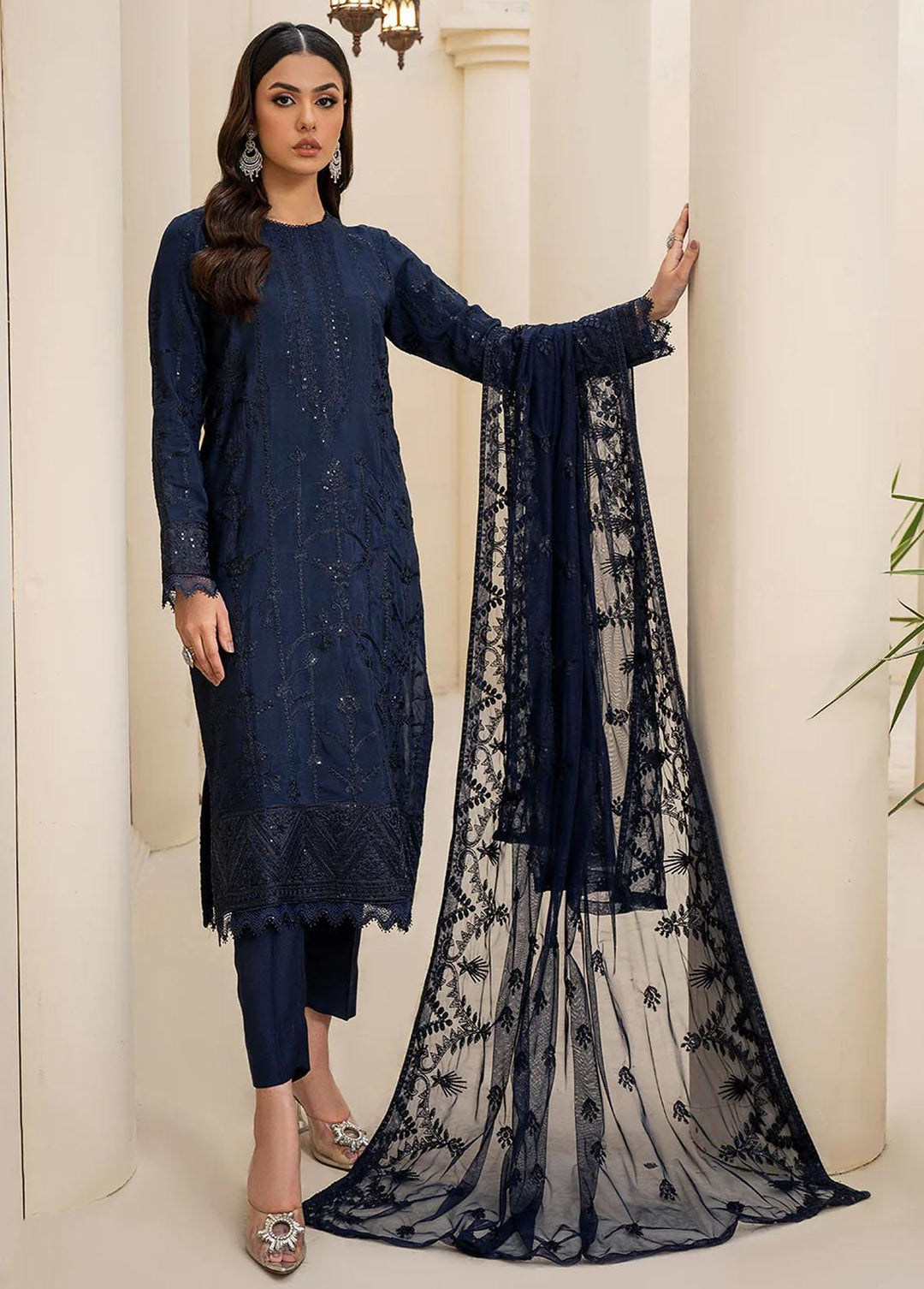 Zarif Pret Embroidered Raw Silk 3 Piece Suit ZRS-03 NAVY