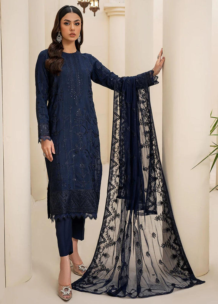 Zarif Pret Embroidered Raw Silk 3 Piece Suit ZRS-03 NAVY