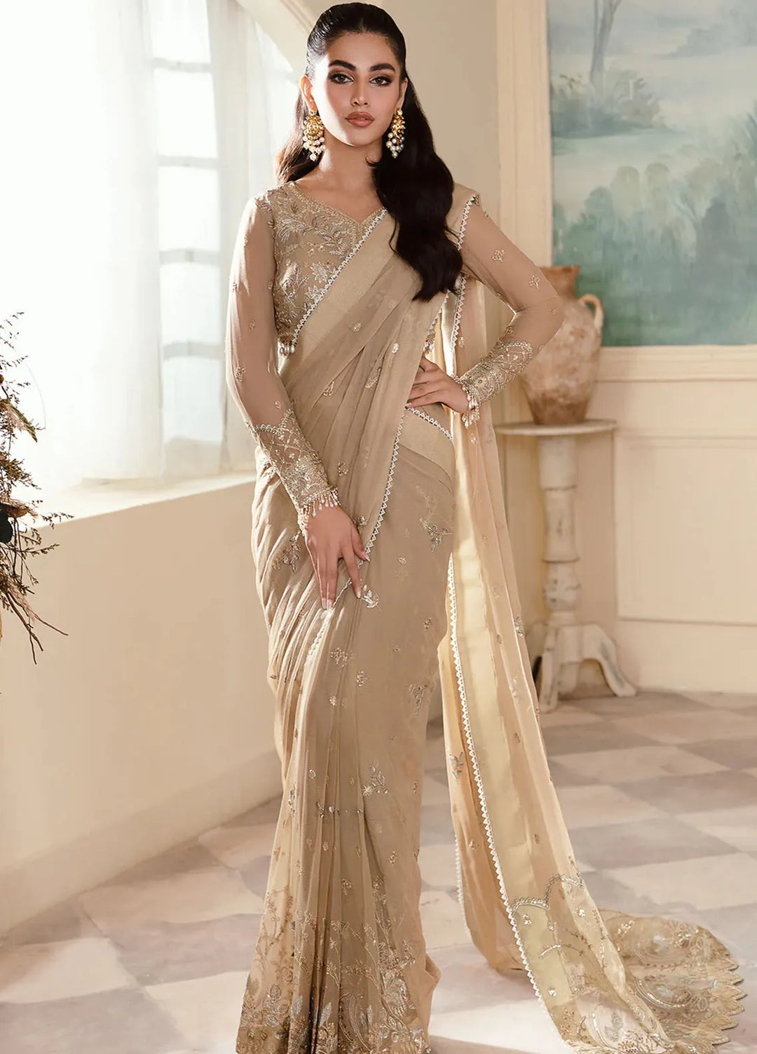 Zarposh Pret Embroidered Chiffon Mehru Saree