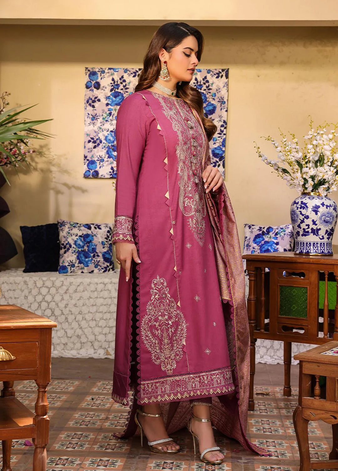 Zarq Barq By Asim Jofa Embroidered Cambric Unstitched Suit 3 Piece AJ23ZB AJZB-07 - Eid Collection