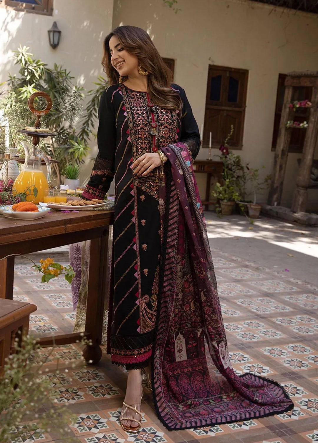 Zarq Barq By Asim Jofa Embroidered Cambric Unstitched Suit 3 Piece AJ23ZB AJZB-18 - Eid Collection