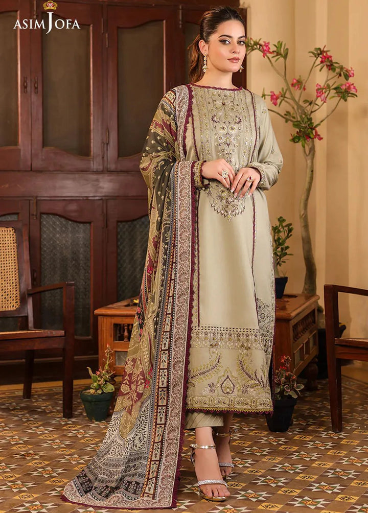 Zarq Barq By Asim Jofa Embroidered Cambric Unstitched Suit 3 Piece AJ23ZB AJZB-25 - Eid Collection