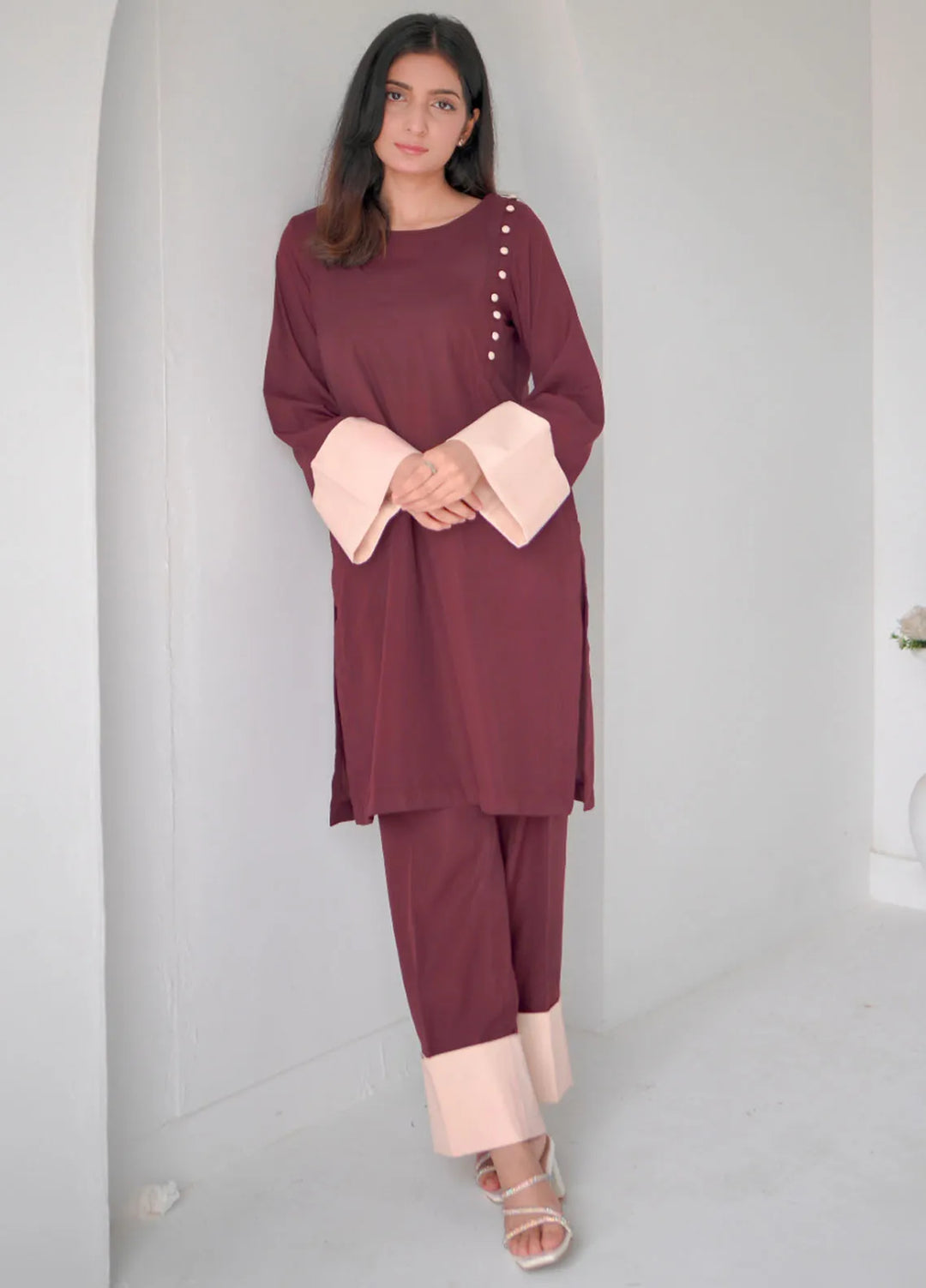 Zauk Women RTW Solids Georgette 2 Piece Suit ZK26RC Scarlet S-C-4 - Casual Collection