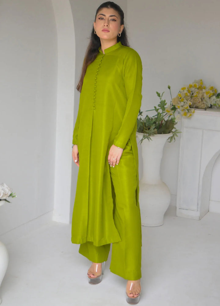 Zauk Women RTW Solids Indian Raw Silk 2 Piece Suit ZK26RC Pine P-C-3 - Casual Collection
