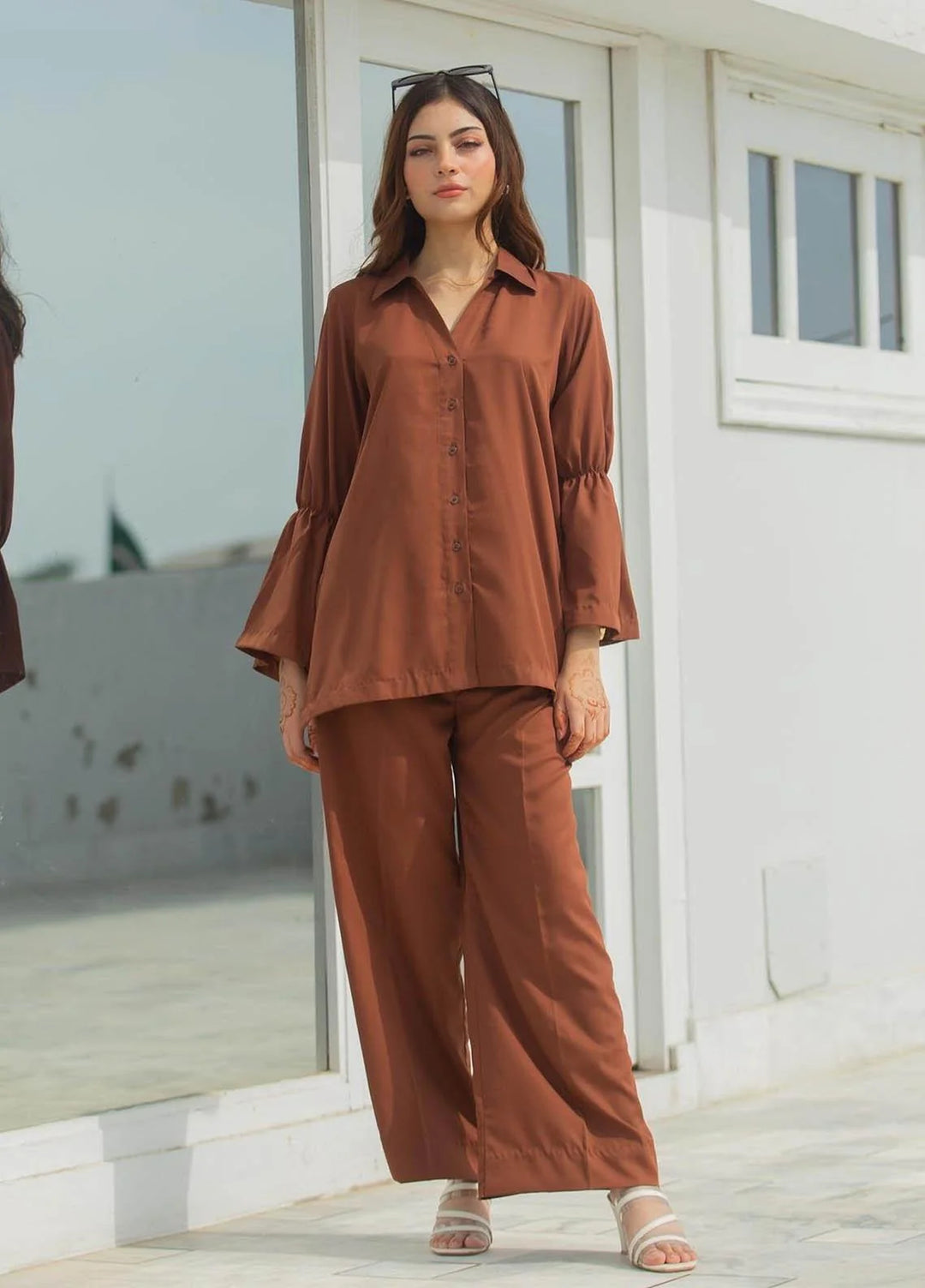 Zauk Women RTW Solids Swiss Malai 2 Piece Suit ZK26RC Brown V-2 - Casual Collection