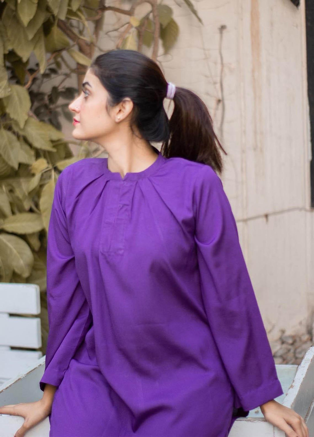 Zauk Casual Pret  Crepe 2 Piece Dress ZK23CW Purple two piece suit