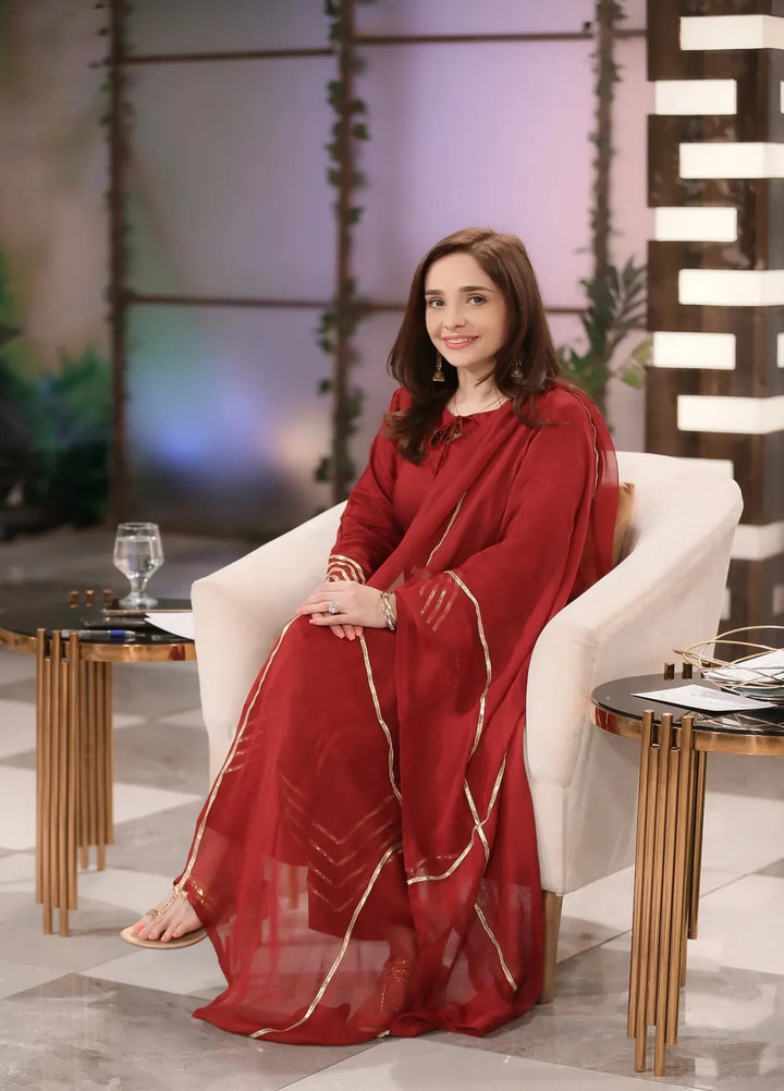 Zeek Store Pret Printed Linen 3 Piece Suit Wine Straight