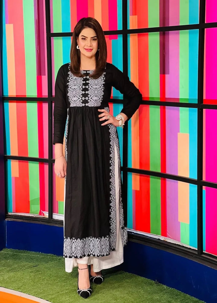 Zeek Store Pret Printed Linen Kurti Black Silver