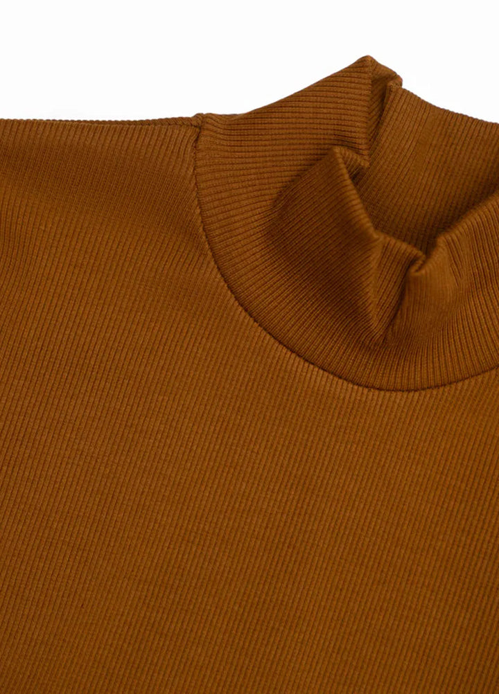 Zenyre Pret Western Ribbed 1 Piece Camel Mock Neck Top