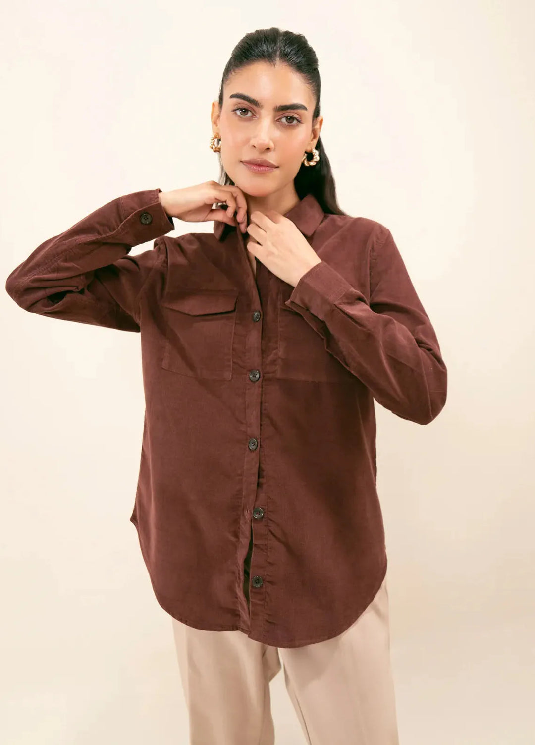 Zenyre Pret Western Top Corduroy 1 Piece Brown Corduroy Casual Shirt