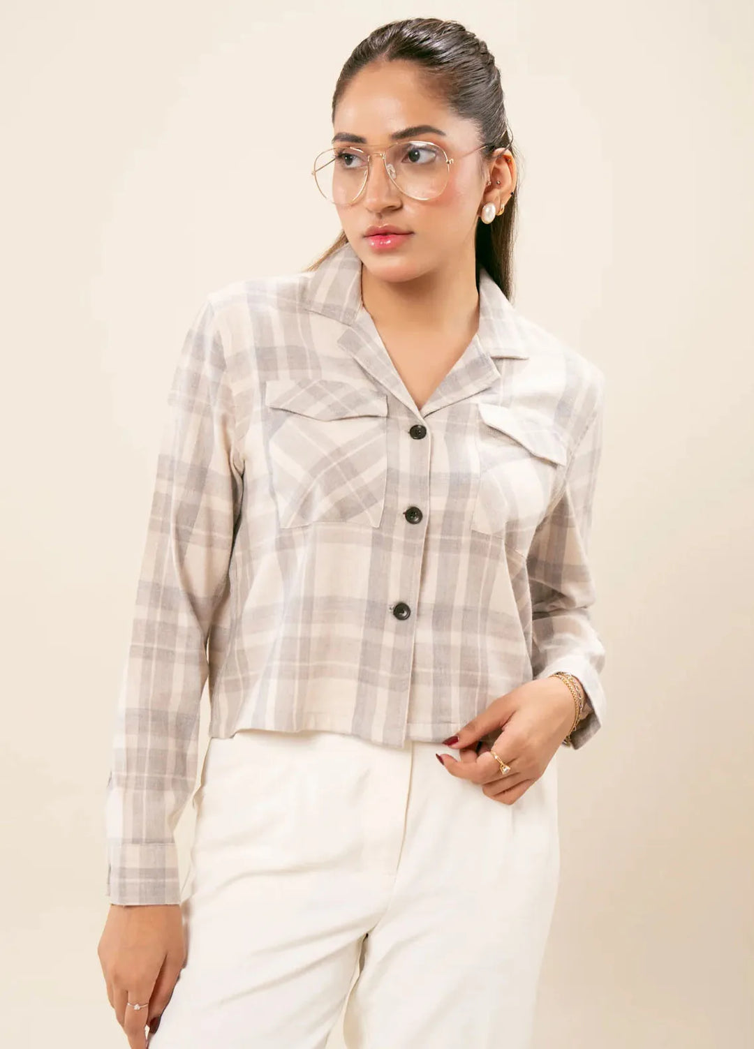 Zenyre Pret Western Top Corduroy 1 Piece Off White Flannel Revere Cropped Shirt