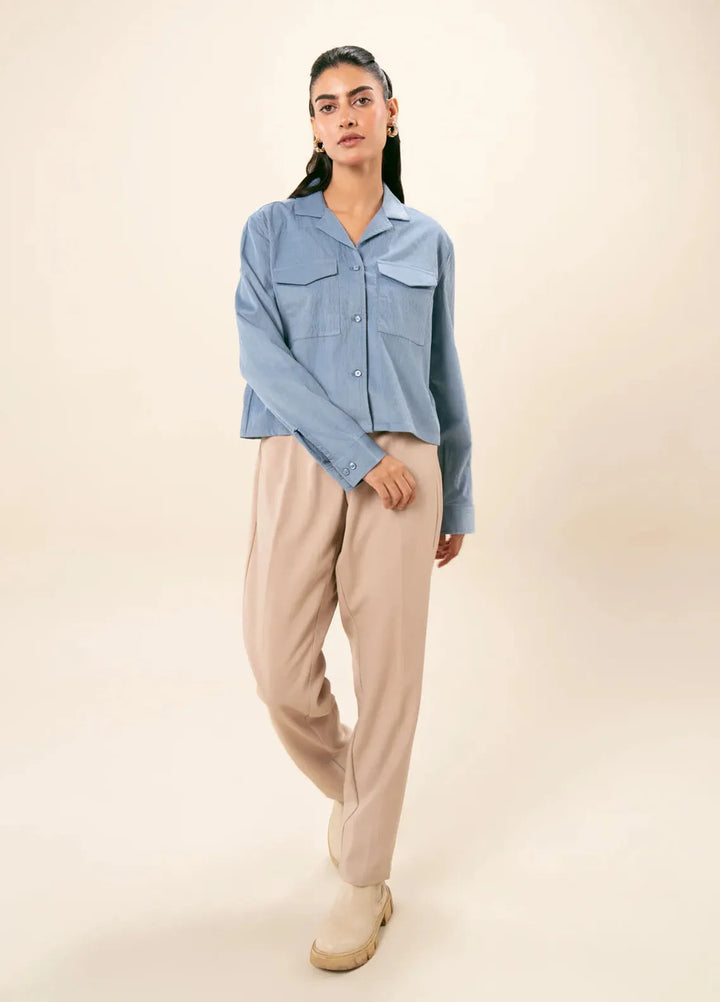 Zenyre Pret Western Top Corduroy 1 Piece Sapphire Corduroy Revere Cropped Shirt