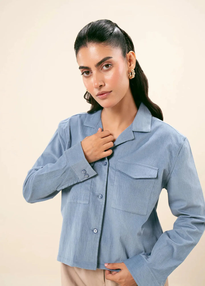 Zenyre Pret Western Top Corduroy 1 Piece Sapphire Corduroy Revere Cropped Shirt