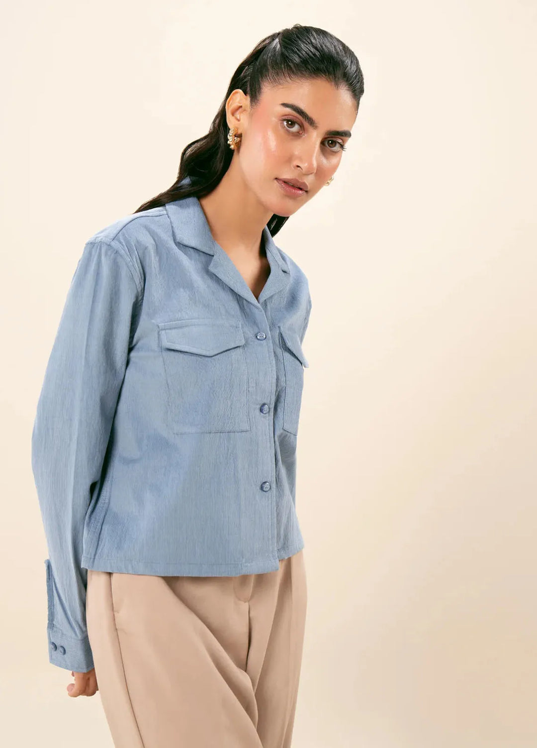 Zenyre Pret Western Top Corduroy 1 Piece Sapphire Corduroy Revere Cropped Shirt