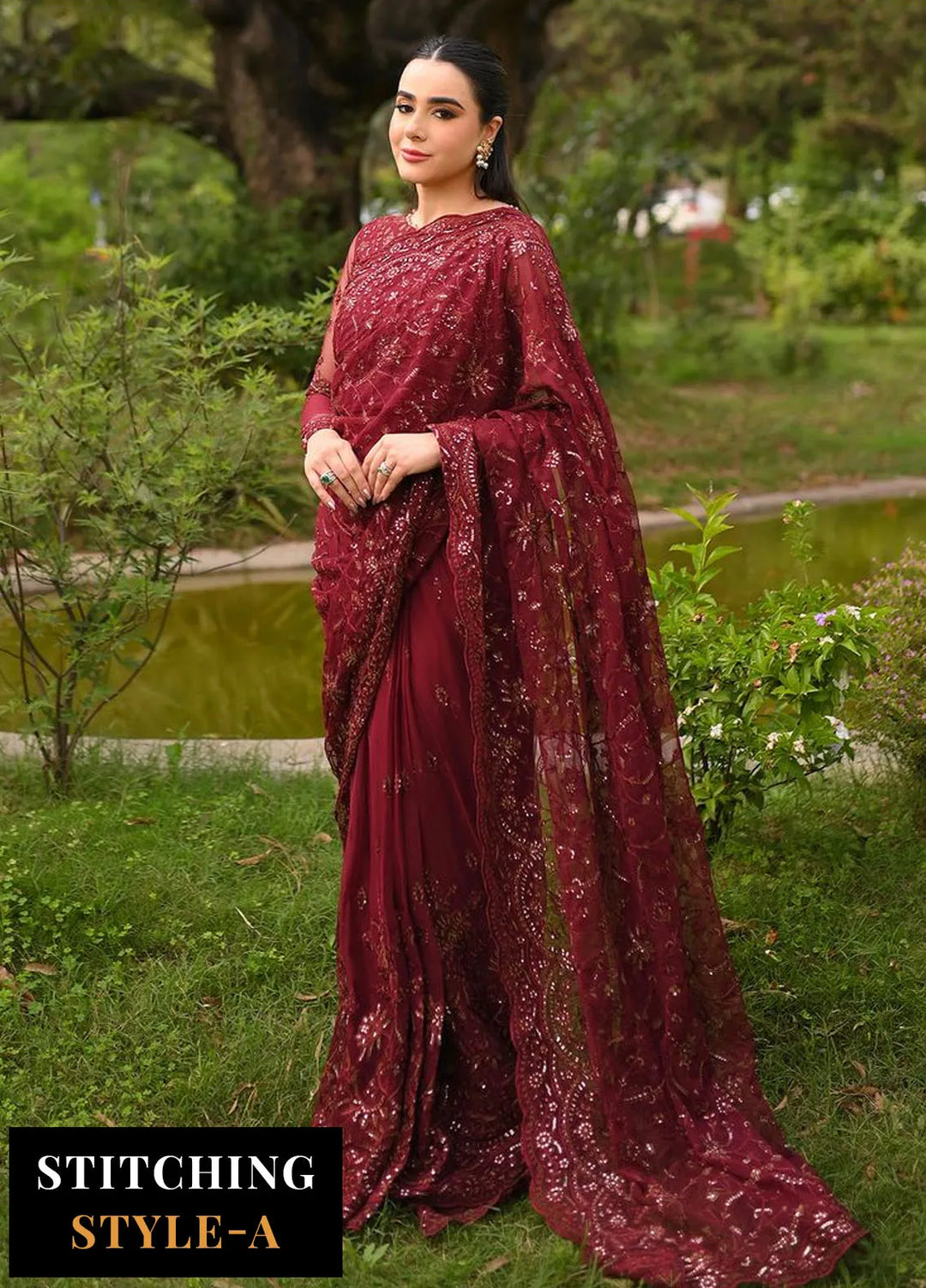La Rosella By Zarif Embroidered Net Suits Unstitched 3 Piece ZF23LR ZLR 06 Carmine - Luxury Collection