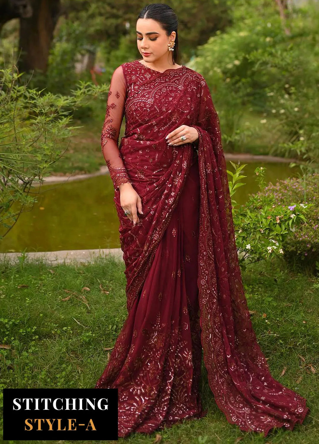 La Rosella By Zarif Embroidered Net Suits Unstitched 3 Piece ZF23LR ZLR 06 Carmine - Luxury Collection
