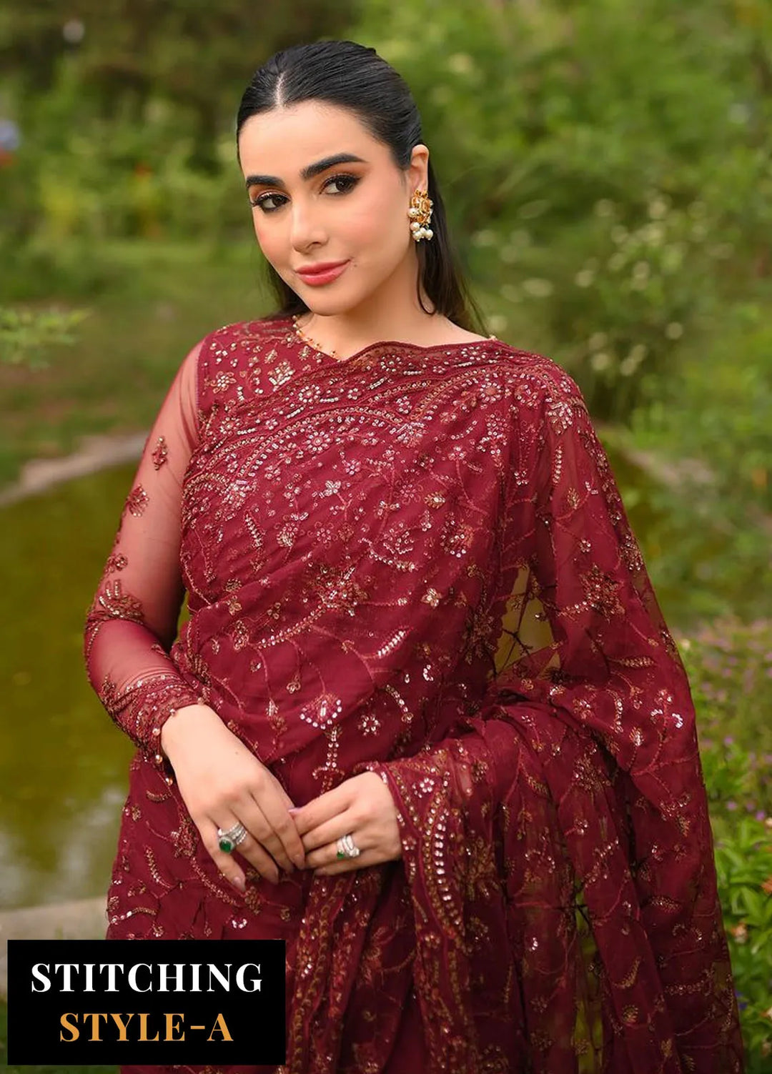 La Rosella By Zarif Embroidered Net Suits Unstitched 3 Piece ZF23LR ZLR 06 Carmine - Luxury Collection