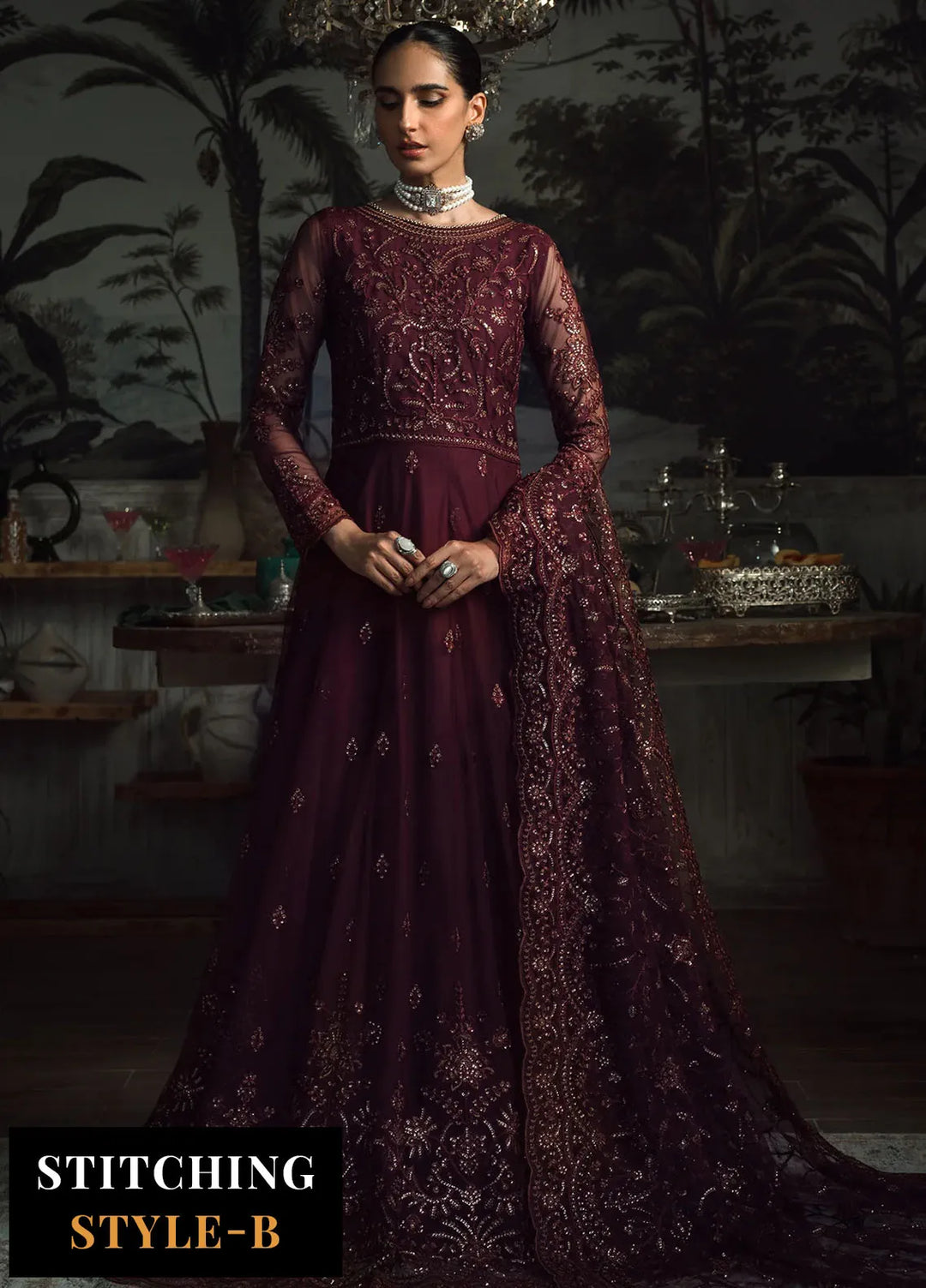 La Rosella By Zarif Embroidered Net Suits Unstitched 3 Piece ZF23LR ZLR 06 Carmine - Luxury Collection