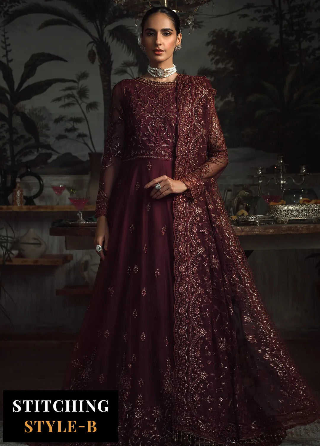La Rosella By Zarif Embroidered Net Suits Unstitched 3 Piece ZF23LR ZLR 06 Carmine - Luxury Collection
