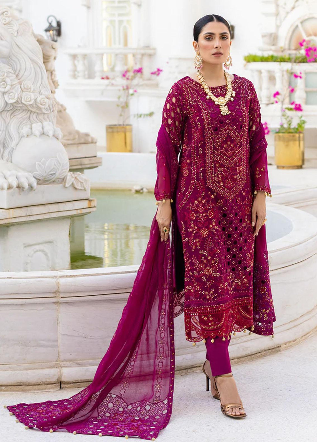 Zimal By Emaan Adeel Embroidered Chiffon Suits Unstitched 3 Piece EA23Z ZM-01 Mushq - Luxury Collection