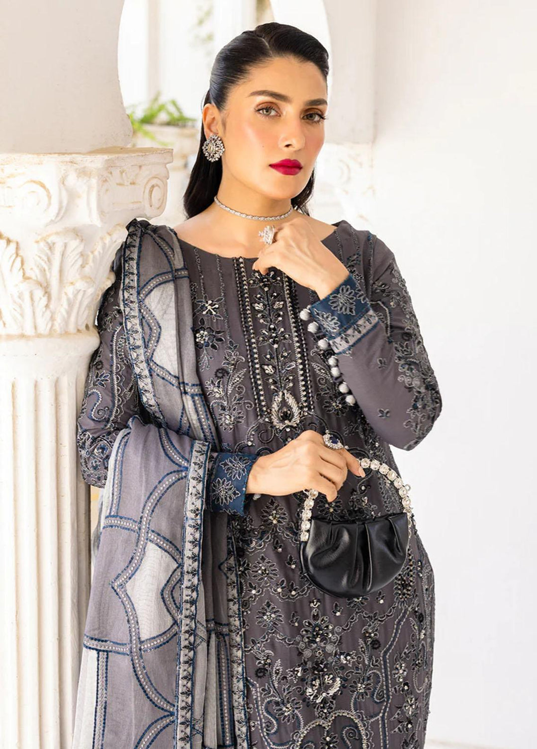 Zimal By Emaan Adeel Embroidered Chiffon Suits Unstitched 3 Piece EA23Z ZM-08 Zeba - Luxury Collection
