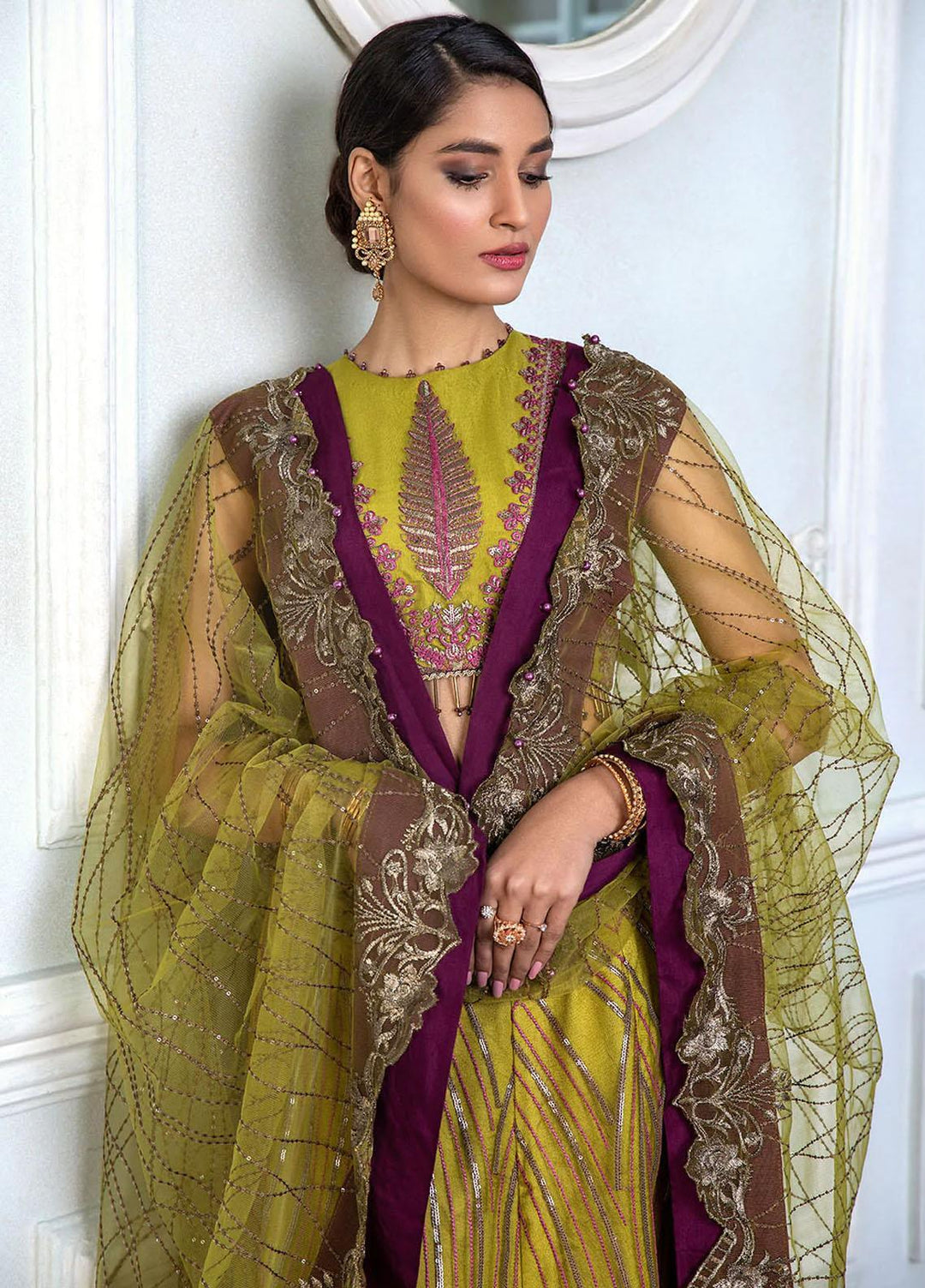 Zinnia by Maleena Embroidered Net Suits Unstitched 3 Piece MLN22ZN Rita - Festive Collection