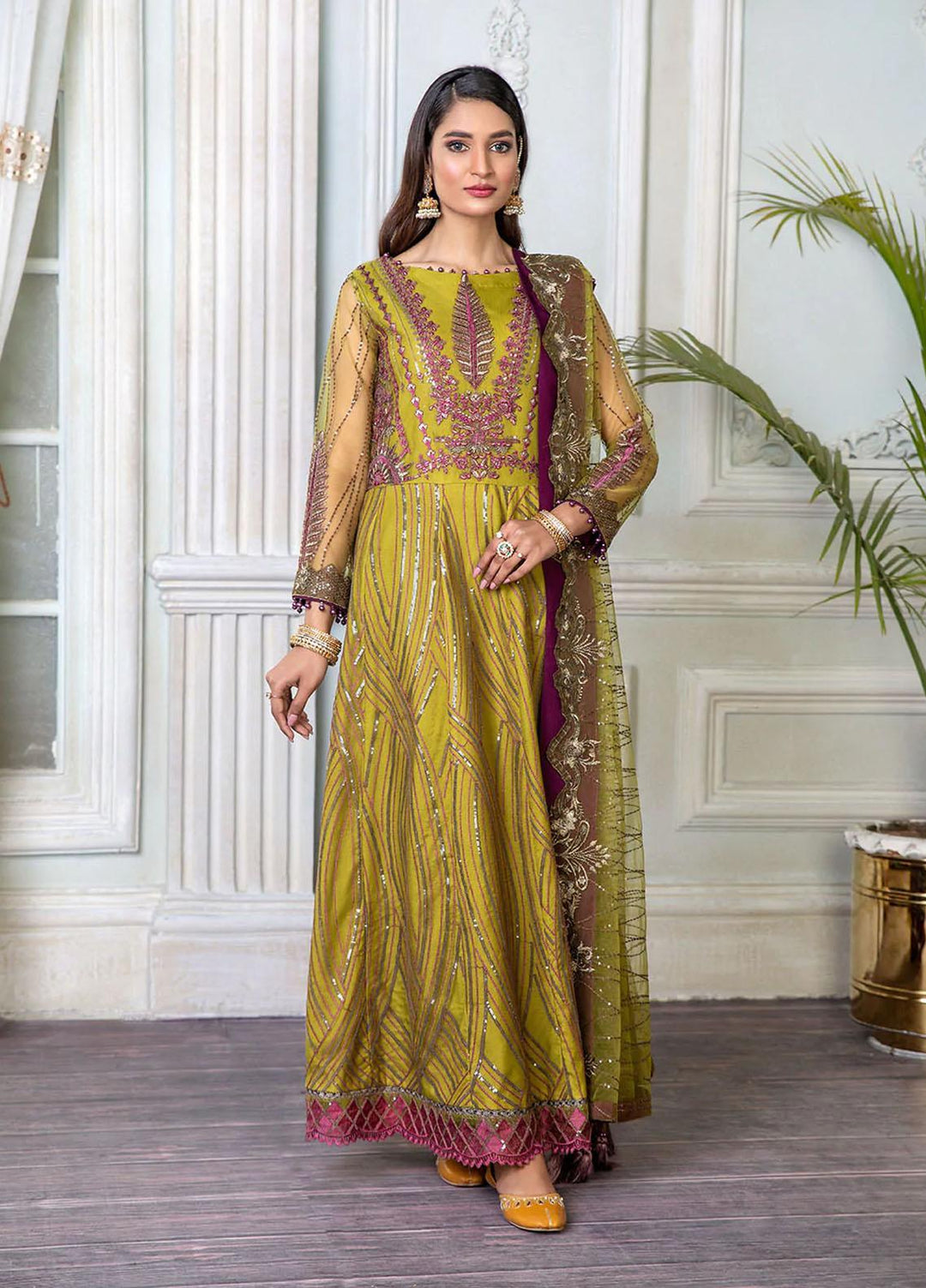 Zinnia by Maleena Embroidered Net Suits Unstitched 3 Piece MLN22ZN Nova - Festive Collection
