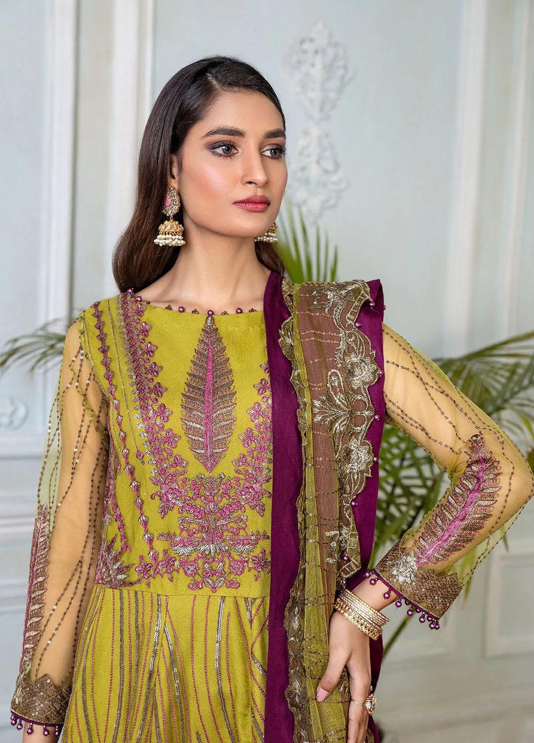 Zinnia by Maleena Embroidered Net Suits Unstitched 3 Piece MLN22ZN Nova - Festive Collection