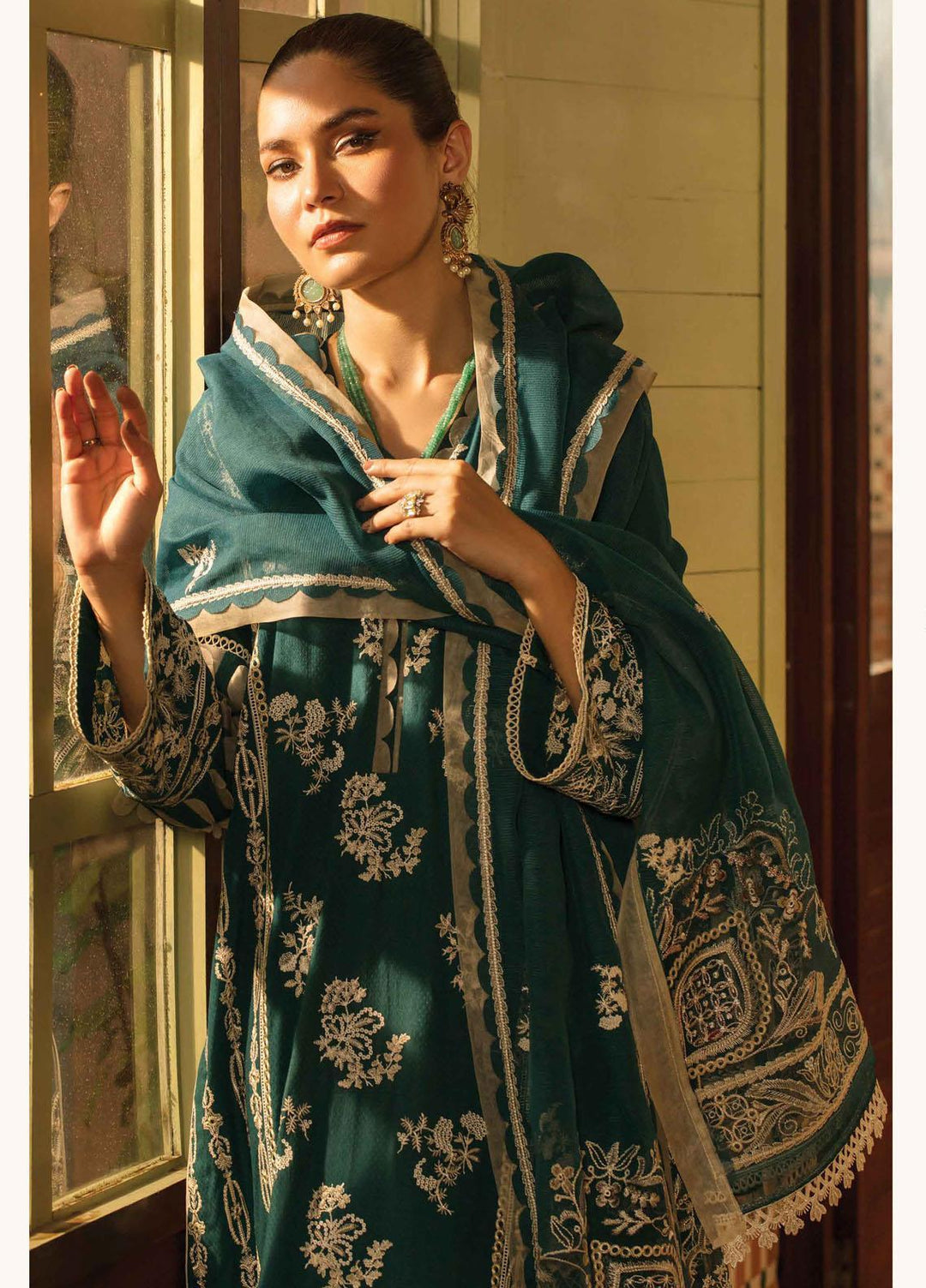 Zinnia by Rang Rasiya Embroidered Dobby Linen Suits Unstitched 3 Piece RR21ZN OCEAN TEAL-06 - Winter Collection