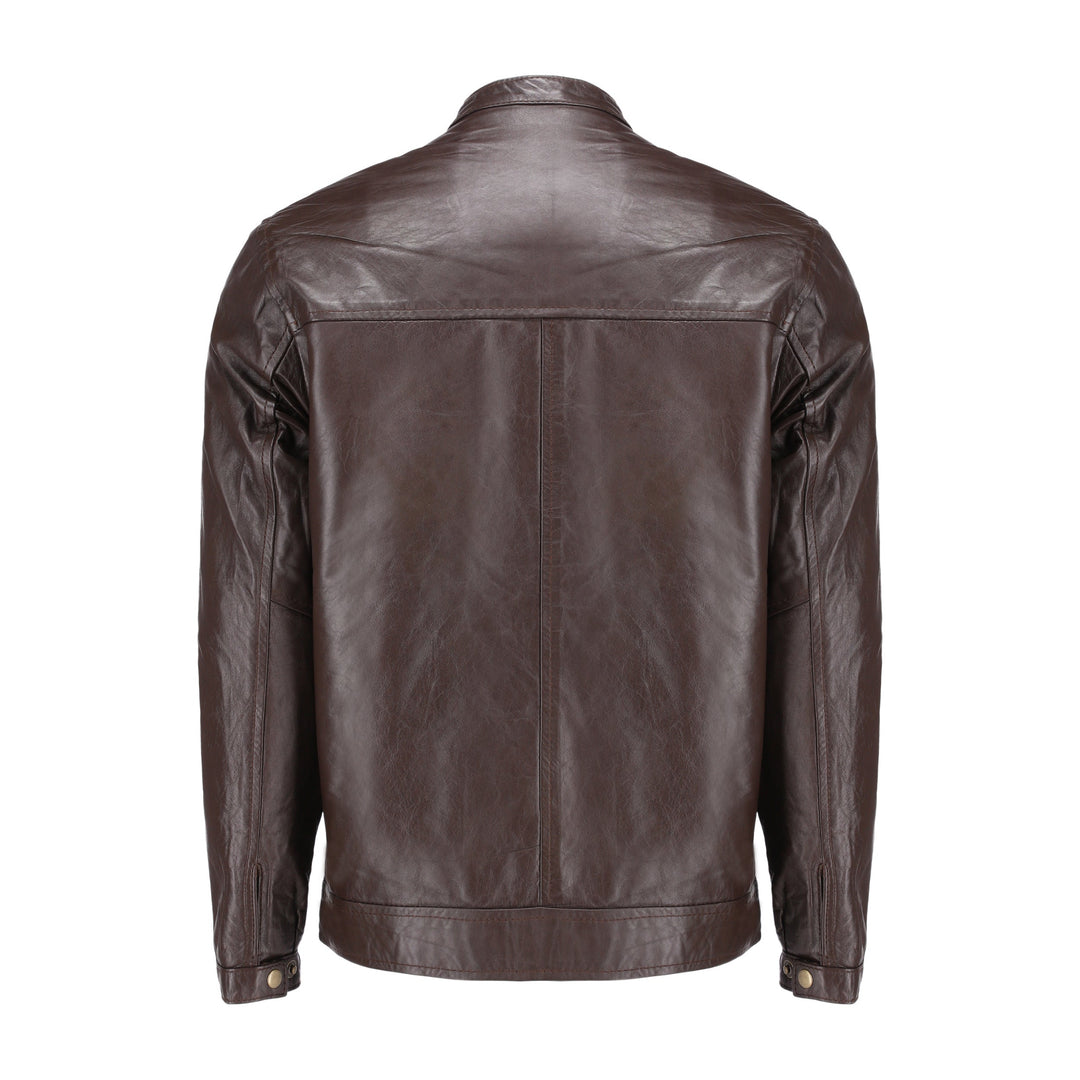 Brown Mens Pure Sheep Leather Zipper Jacket