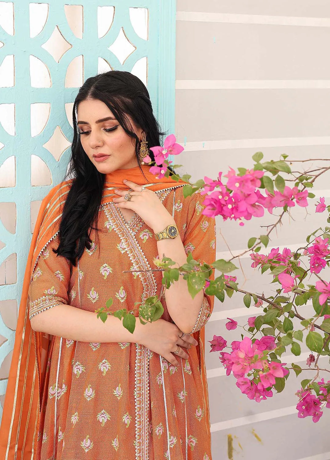 Ziphyer Pret Ayubia Net 3 Piece Suit Mari Gold
