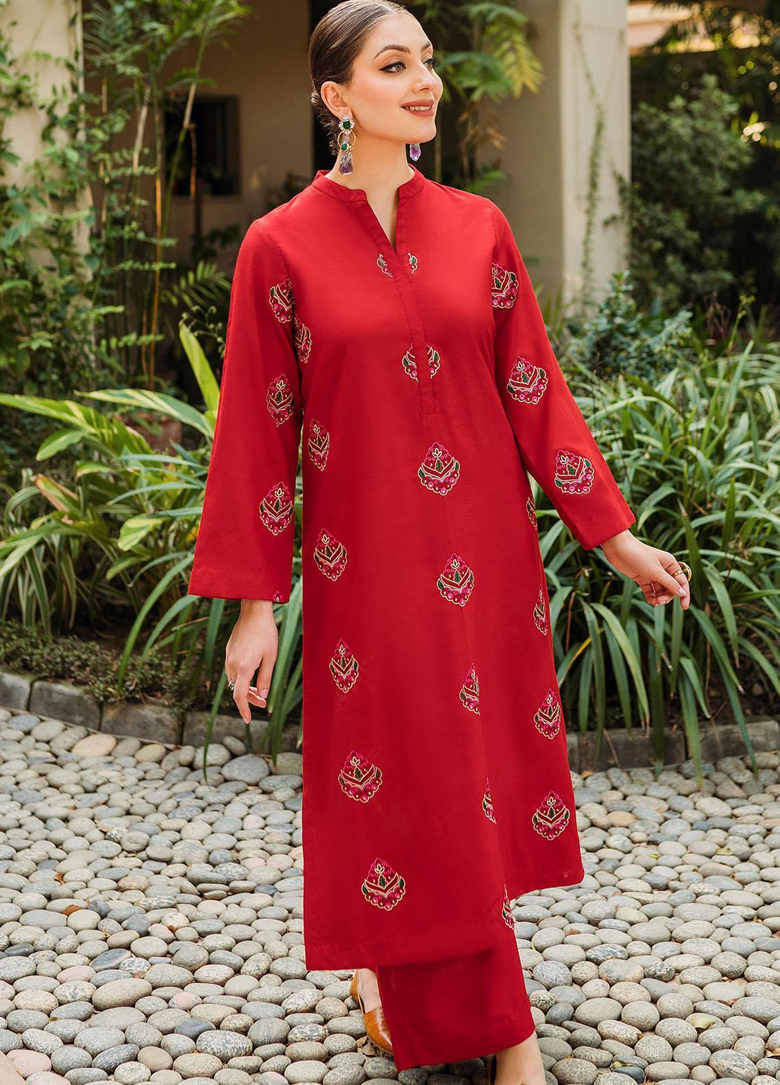Ziva Pret Linen 2 Piece Dress Laal – Sanaulla Store
