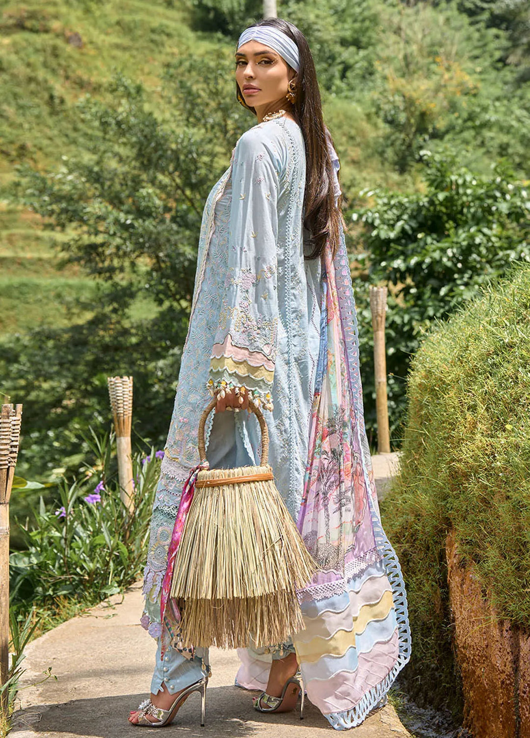 Zoha by Ansab Jahangir Embroidered Lawn Unstitched Suits 3 Piece ANJ24Z D-10 Heliconia - Luxury Collection