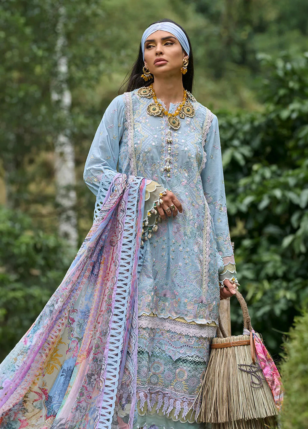 Zoha by Ansab Jahangir Embroidered Lawn Unstitched Suits 3 Piece ANJ24Z D-10 Heliconia - Luxury Collection