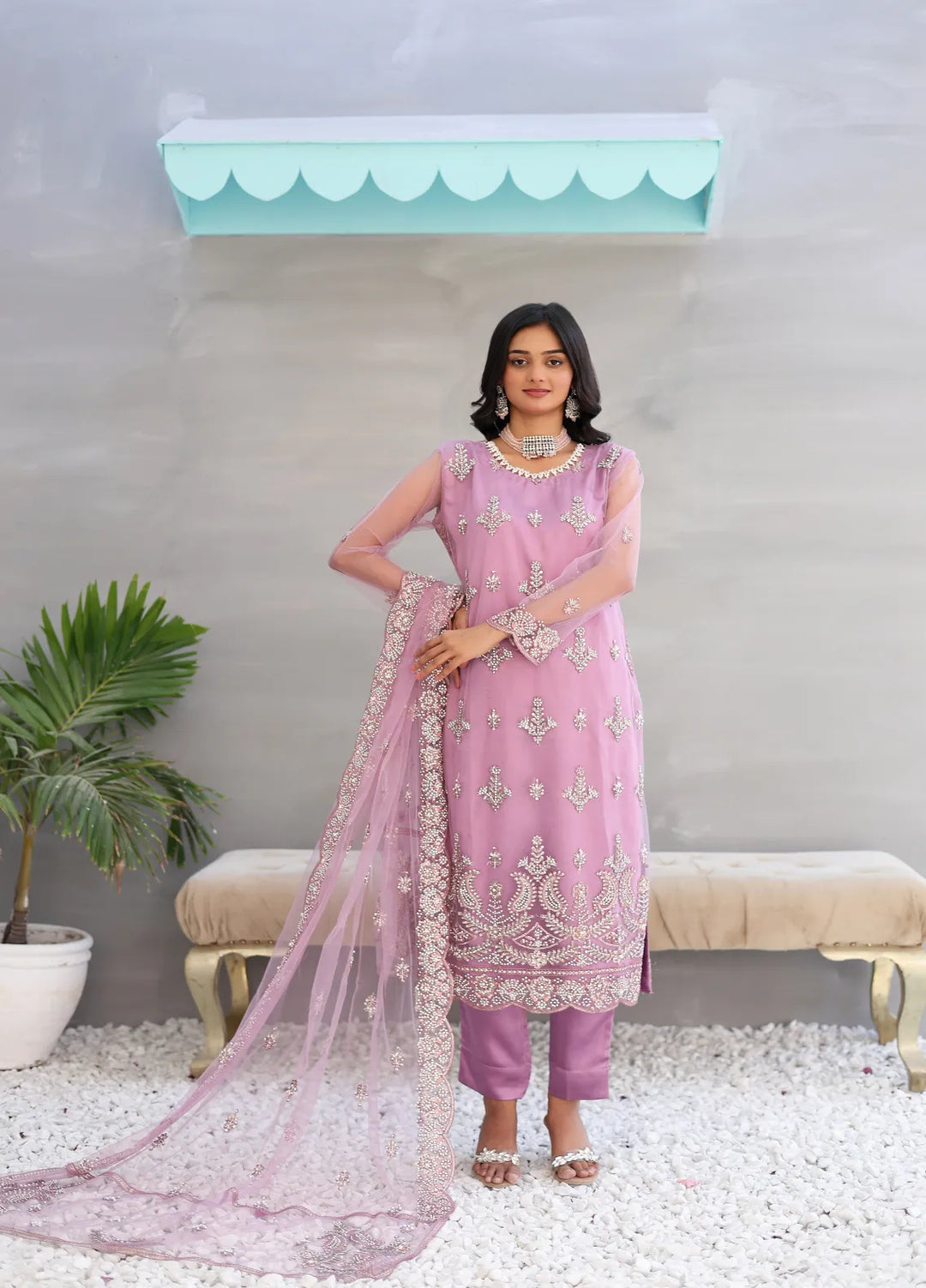 Zohan Ateeq Pret Embroidered Net 3 Piece Suit Haniya Lilac