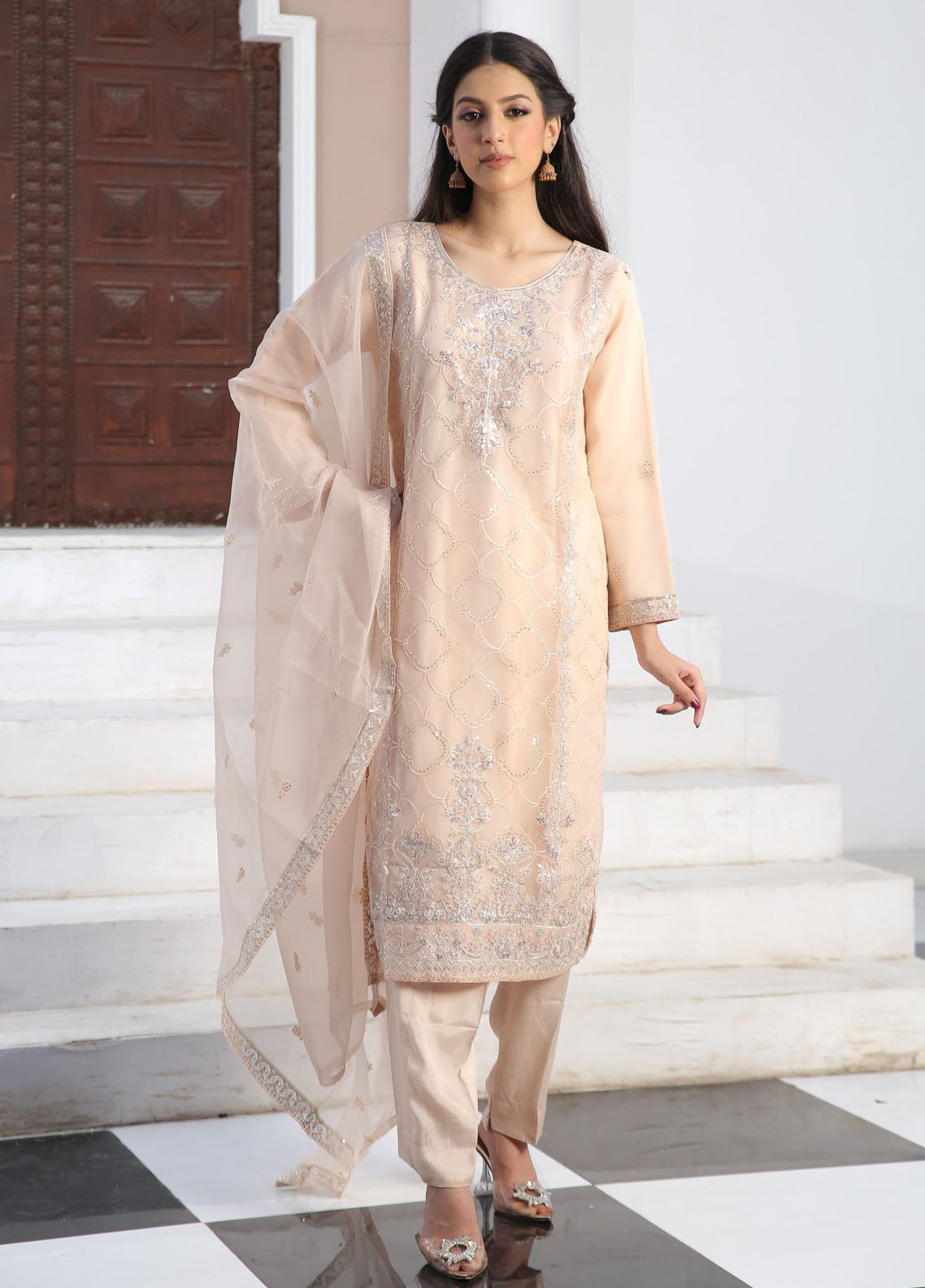 Zohan Ateeq Pret Embroidered Organza 3 Piece Suit Leena Peach ...