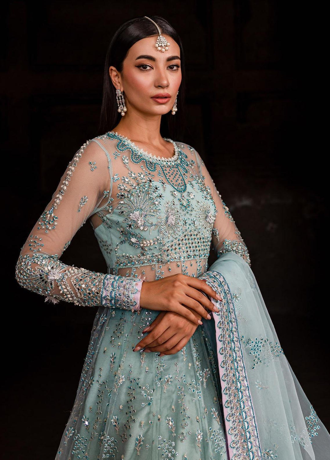 Zoya & Fatima Pret Embroidered Net 3 Piece Suit Myna