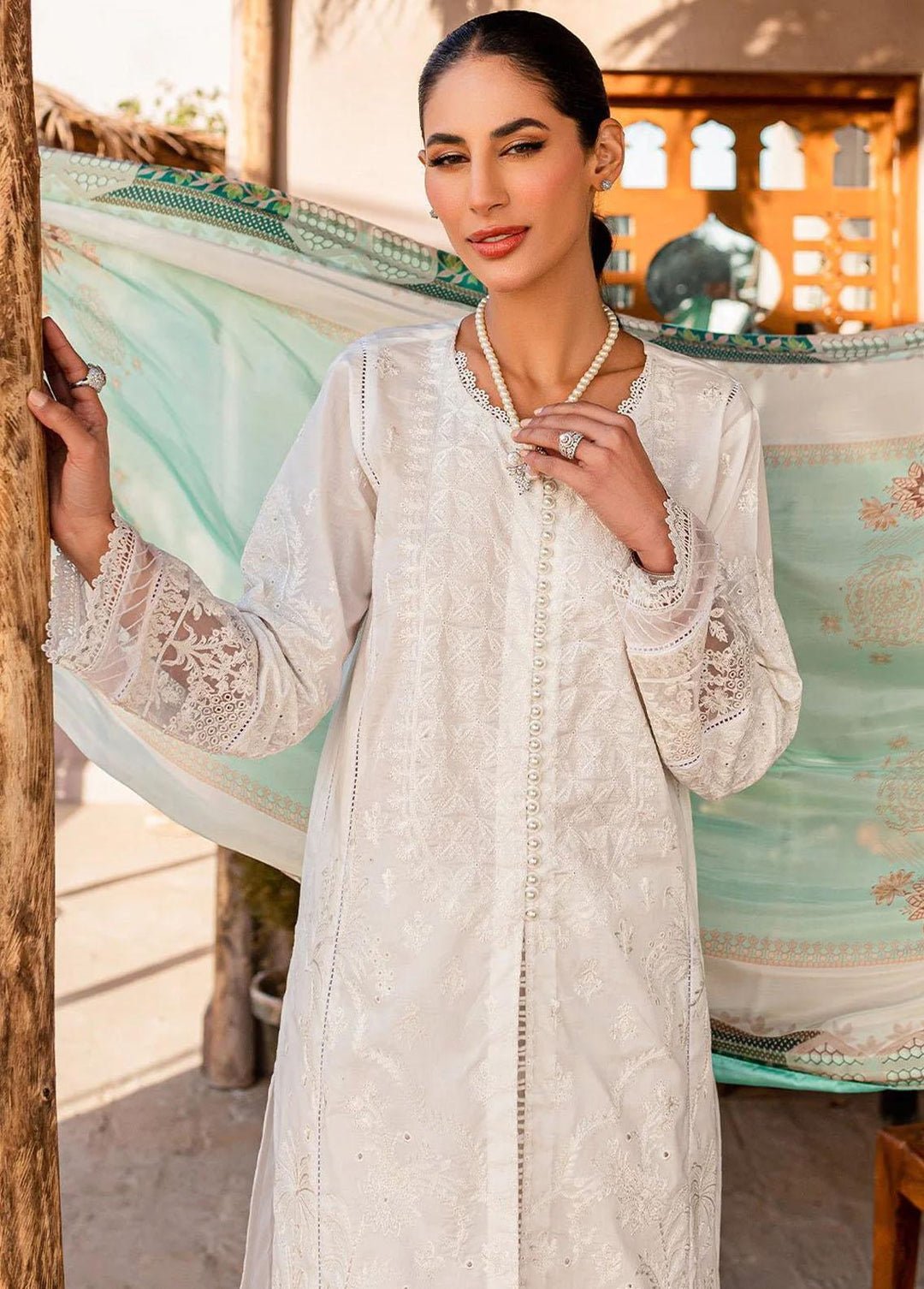 Zoya & Fatima Embroidered Lawn Suits Unstitched 3 Piece ZOF23L ZF-08 Azaya - Luxury Collection