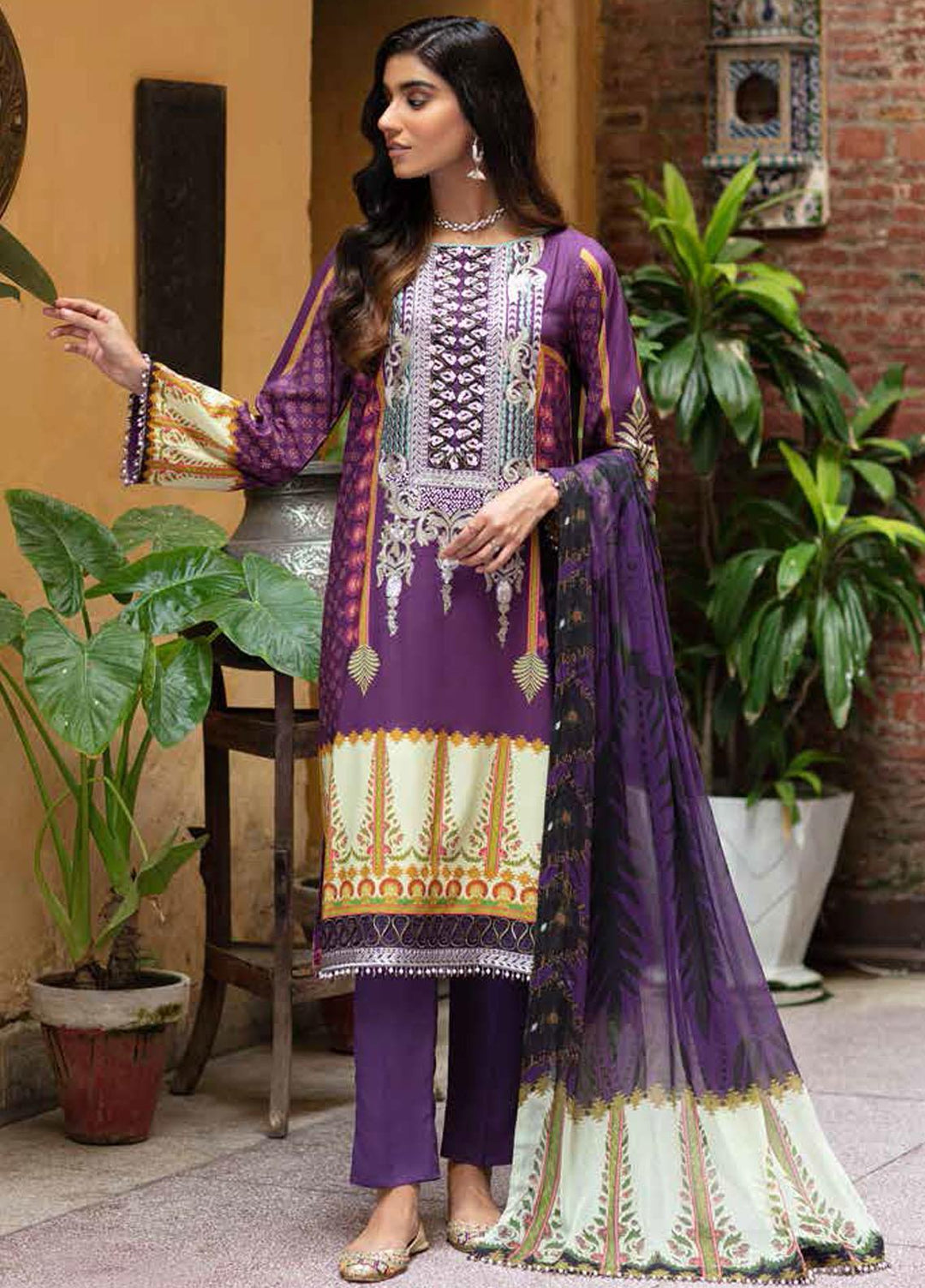 Zoya by Rang Rasiya Embroidered Linen Suits Unstitched 3 Piece RR21ZL 10 Berry - Winter Collection