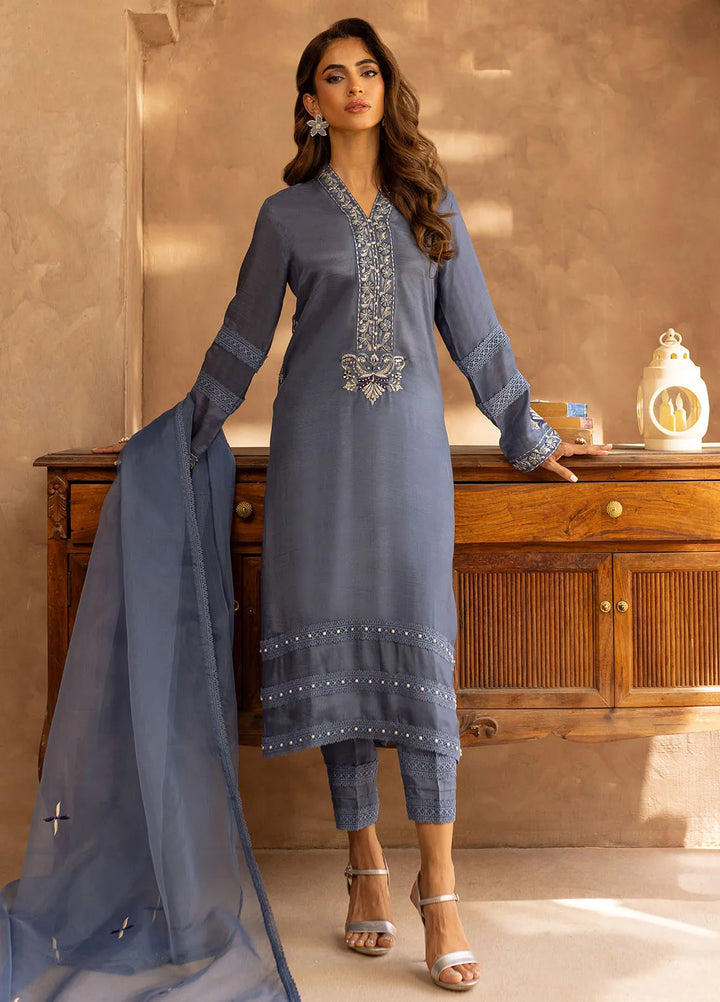 Zunairi by Shahzeb Textiles Pret Embroidered Raw Silk 3 Piece Suit Moonslight Blue