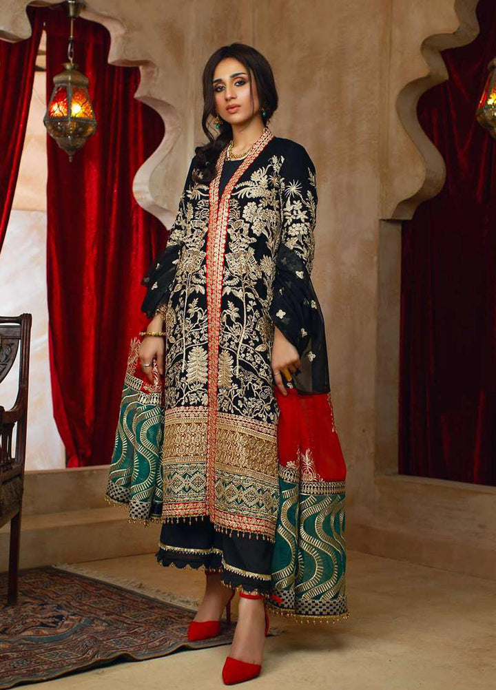 Zurr Haseen By AB Textiles Embroidered Chiffon Suits Unstitched 3 Piece AB21ZH 02 Black Diamond - Luxury Collection