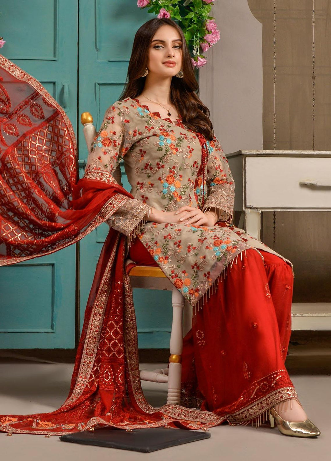 Zurr Signature by AB Textiles  Embroidered Chiffon Suits Unstitched 3 Piece AB21SC ZSLC-03 - Festive Collection